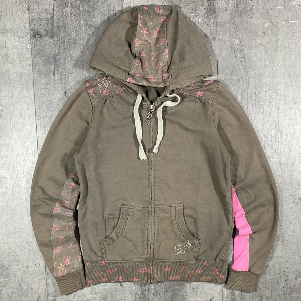 Fox Women's Olive Green Hoodie with Pink Accents